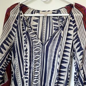 Long sleeved bathing suit coverup with geometric pattern by LOFT. Size XS/S